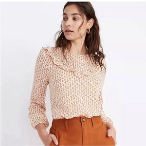 🛍️ 3/$25 Madewell Ruffle Yoke Prairie Top Cutout Blooms